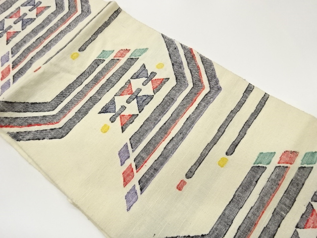 JAPANESE KIMONO / TSUMUGI GEOMETRIC PATTERN WEAVING NAGOYA OBI